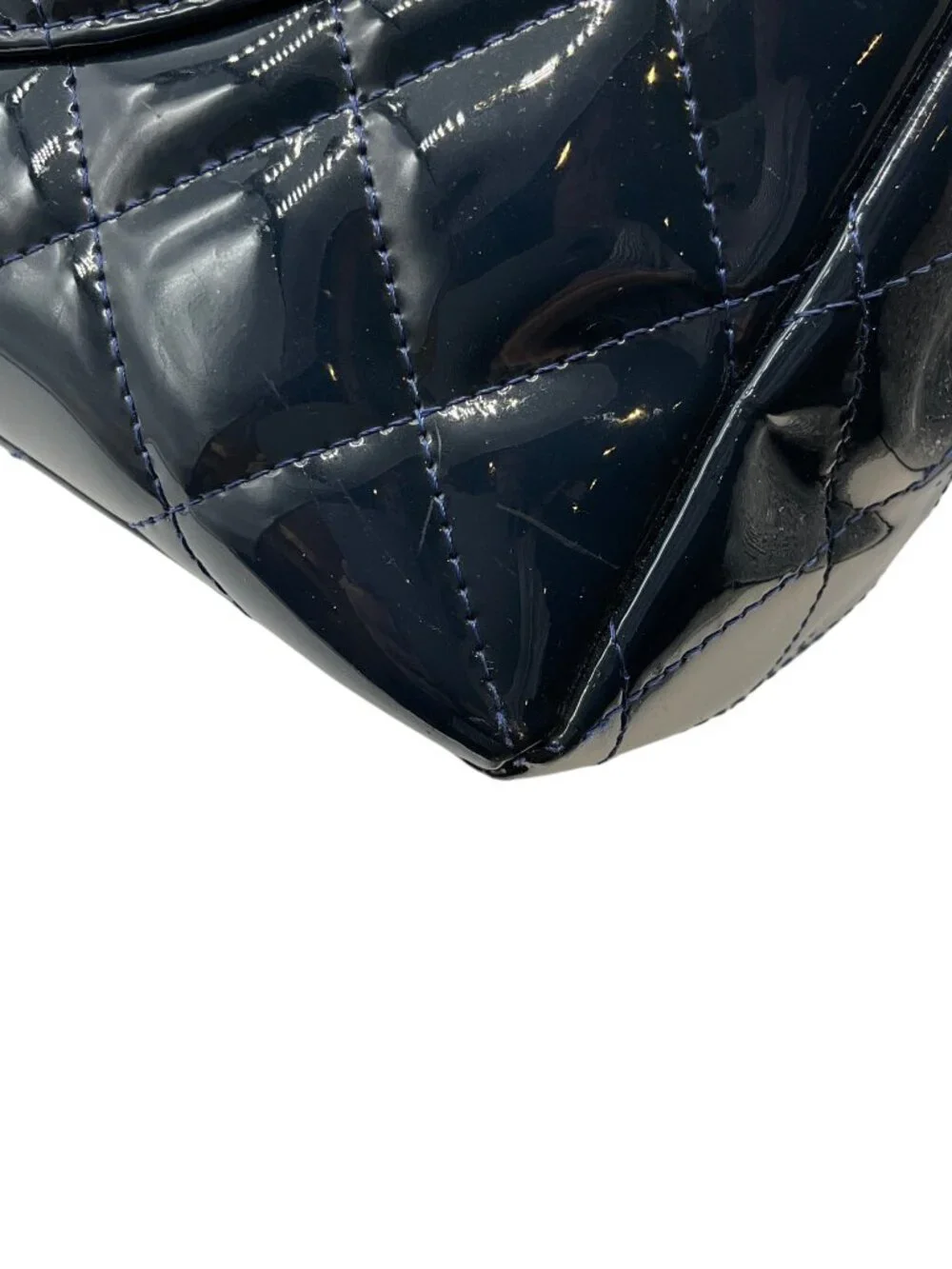 Chanel Navy Blue Patent Leather Maxi Flap Bag